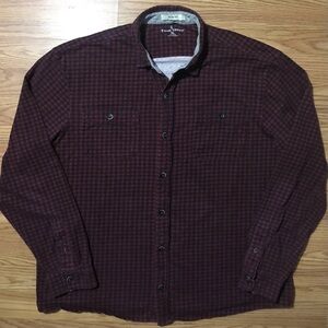 Tailor Vintage Heavy Knit Flannel Shirt Black & Red Check Plaid Mens XL Slim
